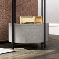 HOMCOM Round side table with fabric basket, 2-tier coffee table for living room, bedroom, small spaces, metal, Gray+White(m-4)