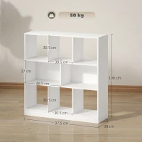 HOMCOM Bookshelf Shelf Standing Shelf, 8 Compartments, 97.5 x 30 x 100 cm, White(m-3)