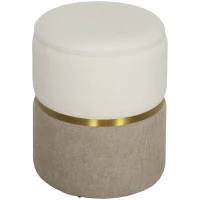 HOMCOM Storage Ottoman with Lid, Metal Ring, Two-Tone Design 36 x 36 x 44 cm Cream White(m-6)