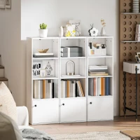 HOMCOM Bücherregal 4 Ebenen, modernes Regal mit offenen Regalböden und Tür, 40x30x120 cm, Weiß(m-5)