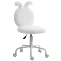 HOMCOM Upholstered Chair with Bunny Ears, Rollable Desk Chair, Swivel, Faux Fur, White(m-6)