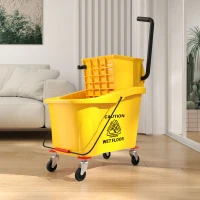 HOMCOM Mop Bucket on Wheels with Mop Wringer, Mop Holder, 36 L, Plastic, Yellow(m-5)