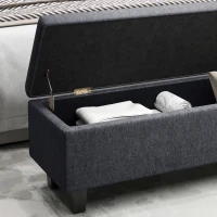 HOMCOM Linen-look storage upholstered bench with rubberwood legs for living room, bedroom, hallway, Dark Gray(m-5)