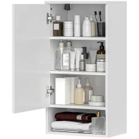 HOMCOM Wall-mounted bathroom cabinet, wall cabinet for bathroom with adjustable shelves, open compartment, wood, white(m-6)