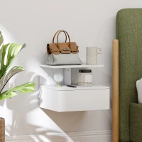 HOMCOM Wall-mounted nightstand side table with drawer, open shelf White, 39.8 x 35 x 31.6 cm(m-2)