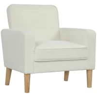 HOMCOM Upholstered armchair with armrests, reclining backrest, rubberwood legs, Cream White(m-1)