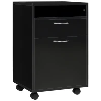 HOMCOM Rolling Cabinet Drawer Unit Container, 1 Compartment, 1 Shelf, 1 Drawer, 40 cm x 3 cm x 60 cm, Black(m-6)