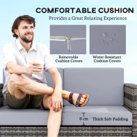 Outsunny Rattan Sofa, 2 Seater Garden Furniture with Soft Padded Cushion and Armrests, Wicker Garden Loveseat for Patio, Mixed Grey(m-5)