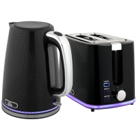 HOMCOM Waterkoker- en broodroosterset, 2200W, Otter-thermostaat, 2-sleuven broodrooster, 7 bruiningsstanden, kruimellade, zwart