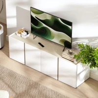 HOMCOM TV console for 165.1 cm TVs, TV cabinet with soft-close doors, adjustable shelves, cable holes, for living room, white(m-5)