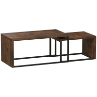 HOMCOM 2-piece Coffee Table, Coffee Table, Side Table, MDF, Metal, 90 x 48 x 42 cm / 59 x 42 x 36 cm, Black+Brown(m-1)