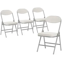 HOMCOM 4-Piece Padded Folding Chairs Set, Foldable Chairs with Cord Upholstery, Backrest, Metal Frame, Cream White(m-1)