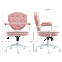 HOMCOM Stylish office chair with button-tufted soft upholstery, height-adjustable, Pink(m-3)