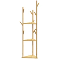 HOMCOM Coat Rack, Bamboo Wardrobe Stand, 9 Hooks, 3 Shelves, Natural(m-1)