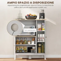 HOMCOM Mobile Microonde con Armadietto Inferiore e 3 Ripiani Laterali con Anta in Vetro, in Legno, 80x35x97 cm, Bianco(m-4)