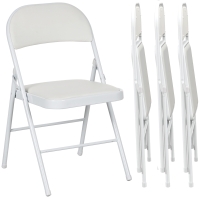HOMCOM 4-piece Set Folding Chairs, Portable Office Chairs, Metal Legs, Foldable Chair for Office, Reception, Waiting Room, Faux Leather, White