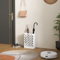 HOMCOM Umbrella Stand with Drip Tray, 4 Hooks, Steel, 28L x 14B x 41H cm, White(m-2)