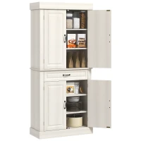 HOMCOM Kitchen Cupboard with 4 Doors, Freestanding Storage Cabinet with Wide Drawer and Shelves for Living Room, 180cm, White Wood Grain(m-10)