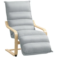 HOMCOM Birch Wood Lounge Chair, Upholstered Armchair with Adjustable Footrest, Modern Armchair, Light Gray(m-5)