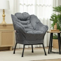 HOMCOM Modern accent chair, upholstered chair with steel legs and side pockets, for living room, bedroom, Gray(m-2)