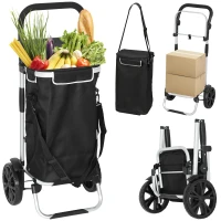 HOMCOM 3-in-1 Foldable Shopping Trolley with 40L Capacity, Loadable up to 25kg, with Cooler, Black(m-6)