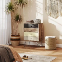 HOMCOM Kommode mit 4 Schubladen Gabelbeine aus Stahl Boho‑Stil 60x39x86 cm Mehrfarbig(m-4)