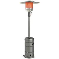 Outsunny Aquecedor a Gás 13 KW com Temperatura Ajustável Proteção Contra Tombos Ignição Piezoelétrica e Rodas 82x82x222 cm Cinzento(m-10)