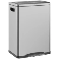 HOMCOM Trash Can, Bin with Lid and Pedal, Stainless Steel, 2 x 20 L Compartments, Silver(m-1)