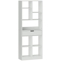 HOMCOM Bookshelf, Multipurpose Shelf, 9 Compartments, Drawer, Anti-tip, 60 x 26 x 158 cm, White