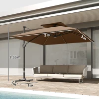 Outsunny Multi-Angle LED Light Parasol Umbrella - Khaki(m-3)