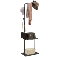 HOMCOM Coat rack, clothes rod with stoppers, 3 hooks, shelf, artificial stone base, Black(m-6)