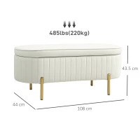 HOMCOM Storage Bench with Lift-Up Lid and Storage, Fabric Cover, Metal, Cream White+Gold(m-3)