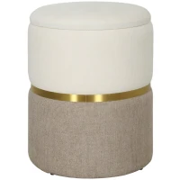 HOMCOM Storage Ottoman with Lid, Metal Ring, Two-Tone Design 36 x 36 x 44 cm Cream White(m-1)