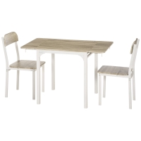 HOMCOM 2-piece seating set, folding dining table with 2 chairs, folding table, 110 cm x 70 cm x 75 cm, White + Natural