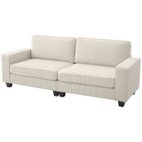 HOMCOM 3-seater sofa with corduroy cover, living room sofa with coil springs, up to 400 kg, 227 x 84 x 87 cm, Cream white(m-7)