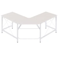 HOMCOM Birou de Colț în Formă de L cu Picioare Reglabile, Birou PC din Lemn și Oțel, 150x150x76 cm, Alb(m-1)
