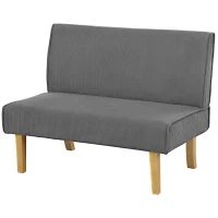 HOMCOM 2-Seater Sofa with Cord Upholstery, Thick Padding and Solid Wood Legs for Living Room, Bedroom, Office, Gray(m-7)