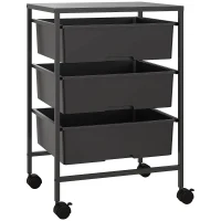 HOMCOM Side Cart with Wheels, 3 Baskets for Transport and Storage, Kitchen Cart, 40.8L x 33.5W x 60.5H cm, Black(m-1)