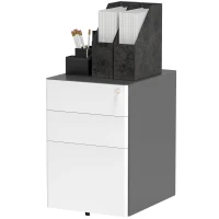 Vinsetto Filing cabinet, Rolling cabinet, 3 Drawers & Hanging File, Lock, Steel Housing, 39x48x59 cm, White+Gray(m-7)