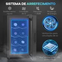 HOMCOM Cave para Vinhos com Refrigeração Termoelétrica Dupla Temperatura Ajustável 8-18℃ Porta de Vidro Anti-UV Ecrã LED Tátil Luz Interior 26,5x51,5x47,5 cm Preto(m-4)