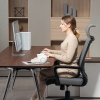 HOMCOM Office chair with soft backrest, casters, armrests, height-adjustable desk chair, faux wool, Gray(m-4)