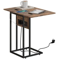 HOMCOM opvouwbare bijzettafel met oplaadstation en USB-poorten, metaal, 39 x 29 x 57 cm, bruin(m-11)