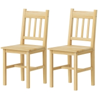 HOMCOM Lot de 2 Chaises de Salle à Manger en Bois Chaises de Cuisine avec Dossier à Lattes, Siège Large Bois Naturel
