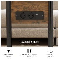 HOMCOM opvouwbare bijzettafel met oplaadstation en USB-poorten, metaal, 39 x 29 x 57 cm, bruin(m-5)