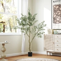 HOMCOM Artificial Olive Tree, Artificial Plant, Lifelike Olive Plant in Planter, 180 cm, Plastic, Green(m-2)