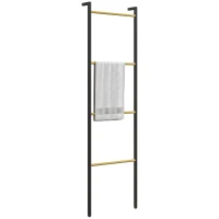 HOMCOM Towel Rack, freestanding, 4 Bars, 49x5.5x167.5cm, Black/Natural wood(m-6)