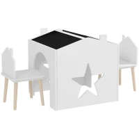AIYAPLAY Set de 3 Piese cu 2 Scaune pentru Copii și Măsuță cu Tablă, Mobilier pentru Copii, 61x58x59 cm, Alb(m-1)
