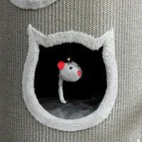 PawHut Tonneau à griffer pour chat, 96 cm, tour à 4 niveaux avec lit lavable, 3 tanières, jouet suspendu, pour plusieurs chats Gris(m-5)