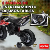 AIYAPLAY Moto Eléctrica para Niños 12V con Licencia Aprilia con Ruedas Auxiliares Desmontables 6 km/h Suspensión Trasera Rojo(m-5)