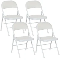 HOMCOM 4-piece Set Folding Chairs, Portable Office Chairs, Metal Legs, Foldable Chair for Office, Reception, Waiting Room, Faux Leather, White(m-6)